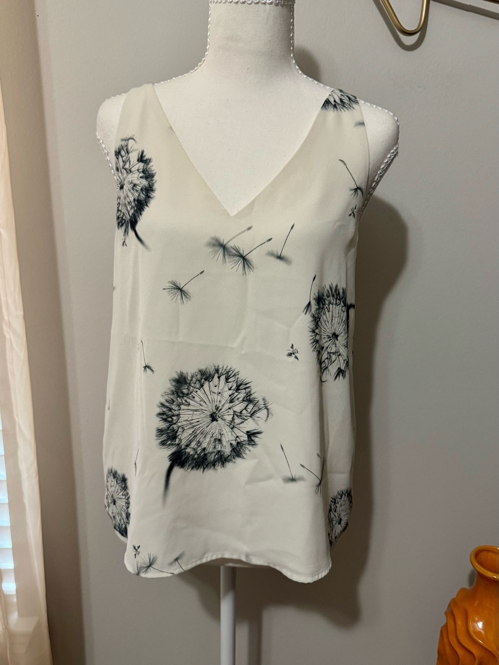 Express Cream V-Neck Dandelion Print Camisole in Cream and Black